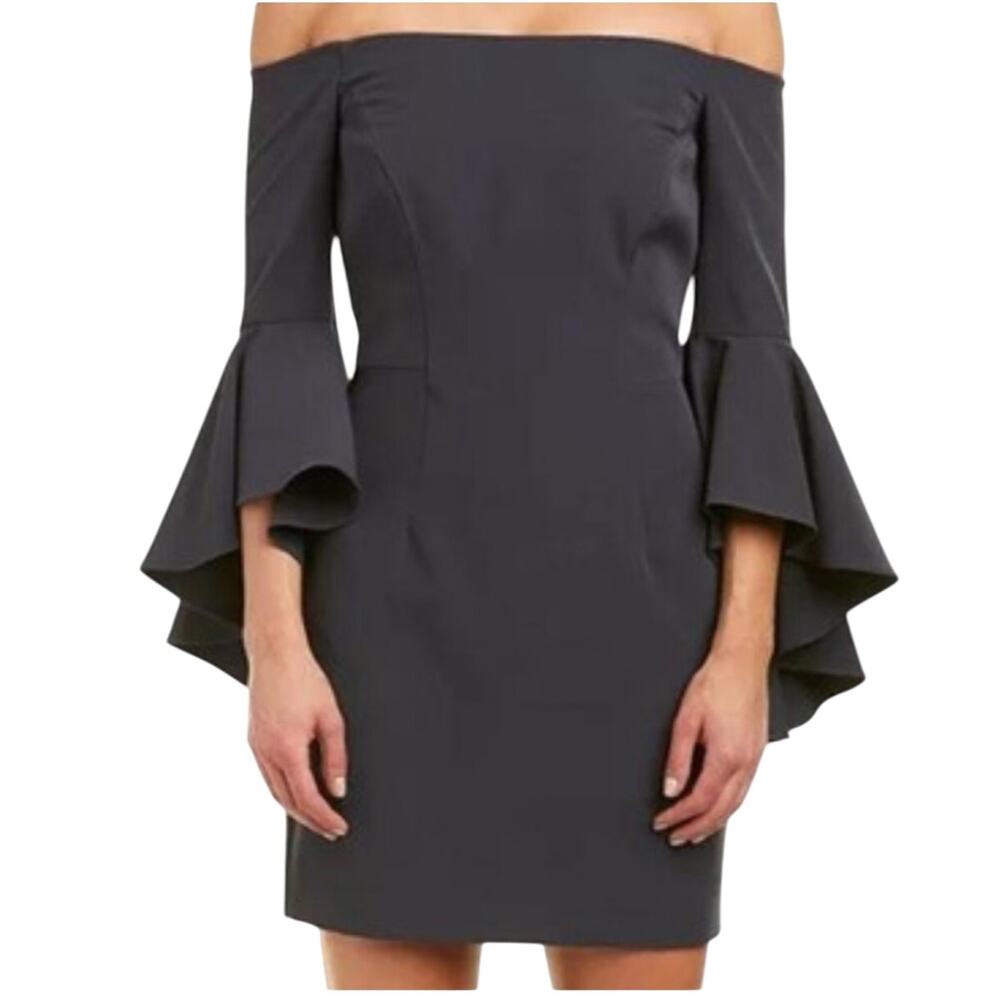 Milly New York Off the Shoulder Chic Bell Sleeve Mini Dress Gray 4